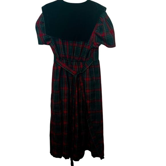 Vintage Christmas tartan plaid girls prairie maxi dress Velvet pilgrim collar - Picture 3 of 7